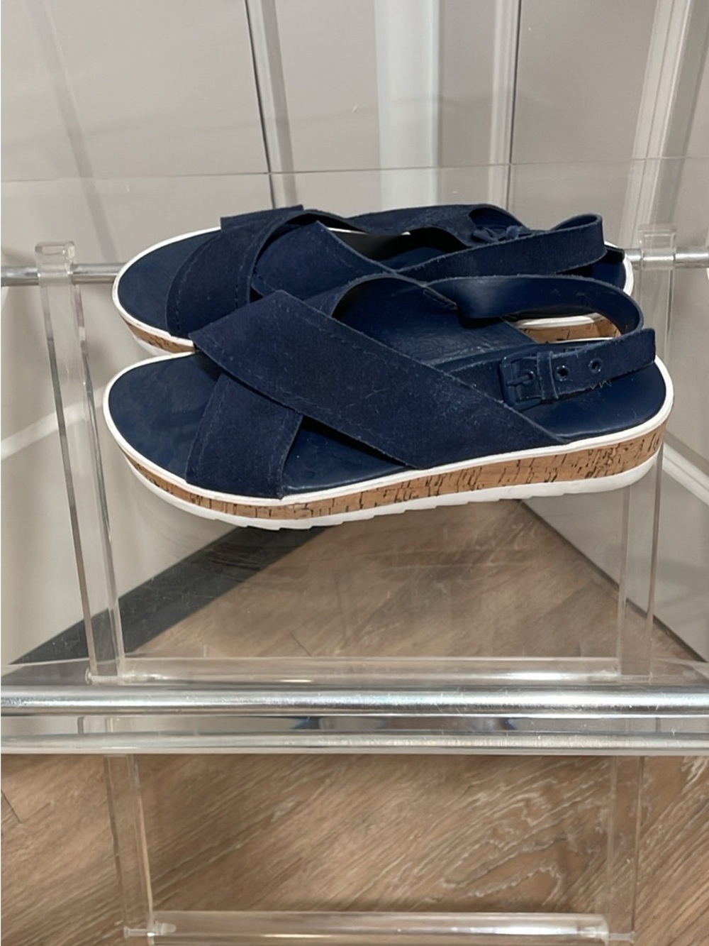 Marc Fisher Navy Crisscross Slingback Platform Sandals - Picture 2 of 5